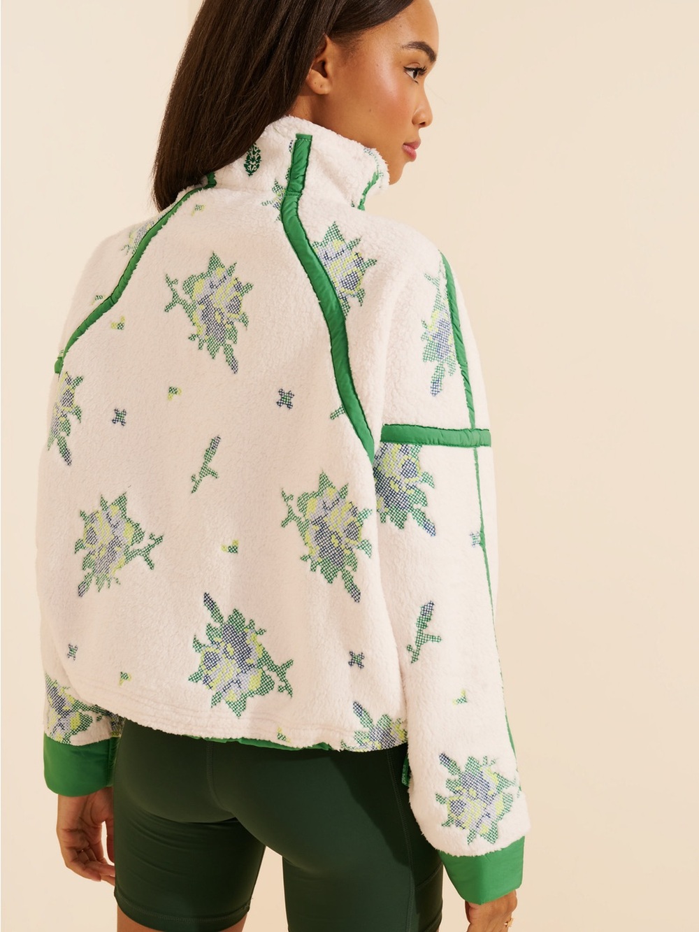 Free People Mountain High Green Floral Embroidered Half Zip Fleece Sherpa S - Picture 3 of 8